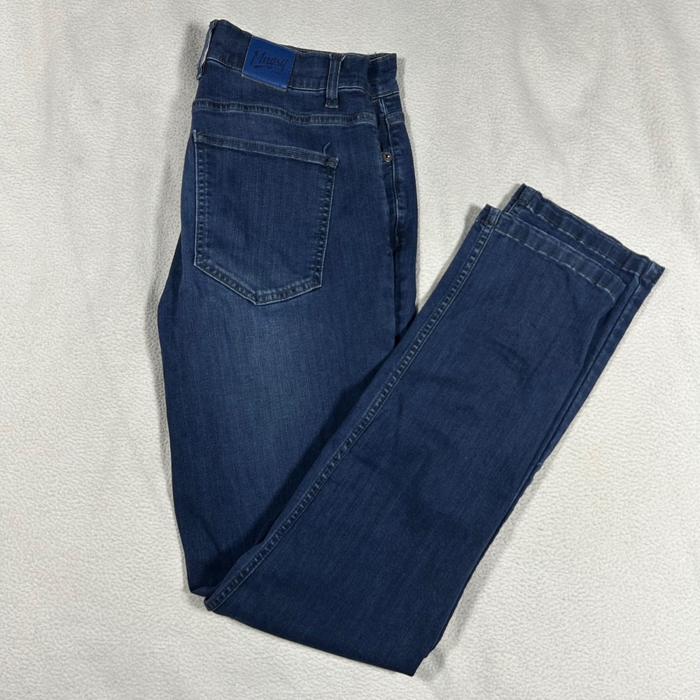 Mugsy Jeans Fultons Mens 33x34 Dark Wash Slim Straight Stretch FLX3NFU Faded